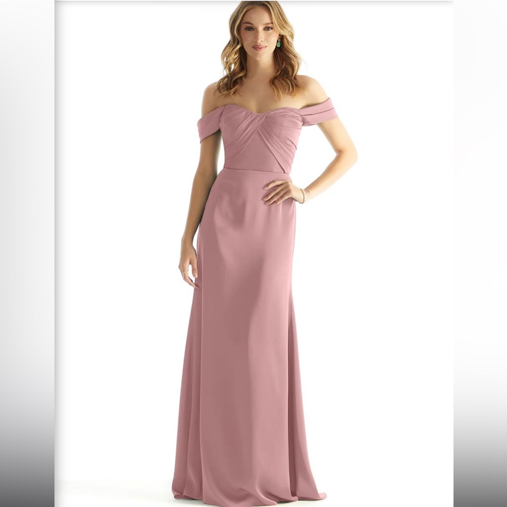 Morilee PLEATED OFF THE SHOULDER LUXE SATIN BRIDESMAID DRESS